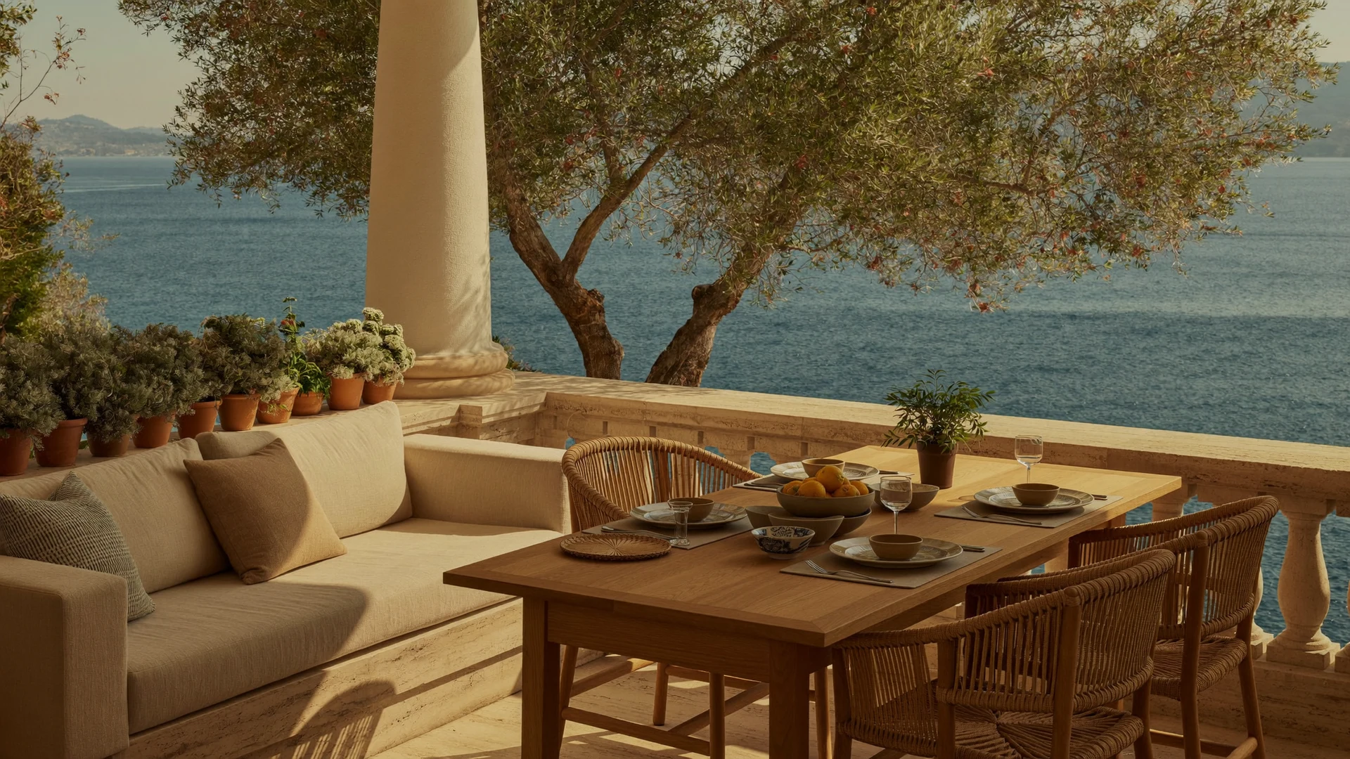 Mediterranean terrace overlooking the sea